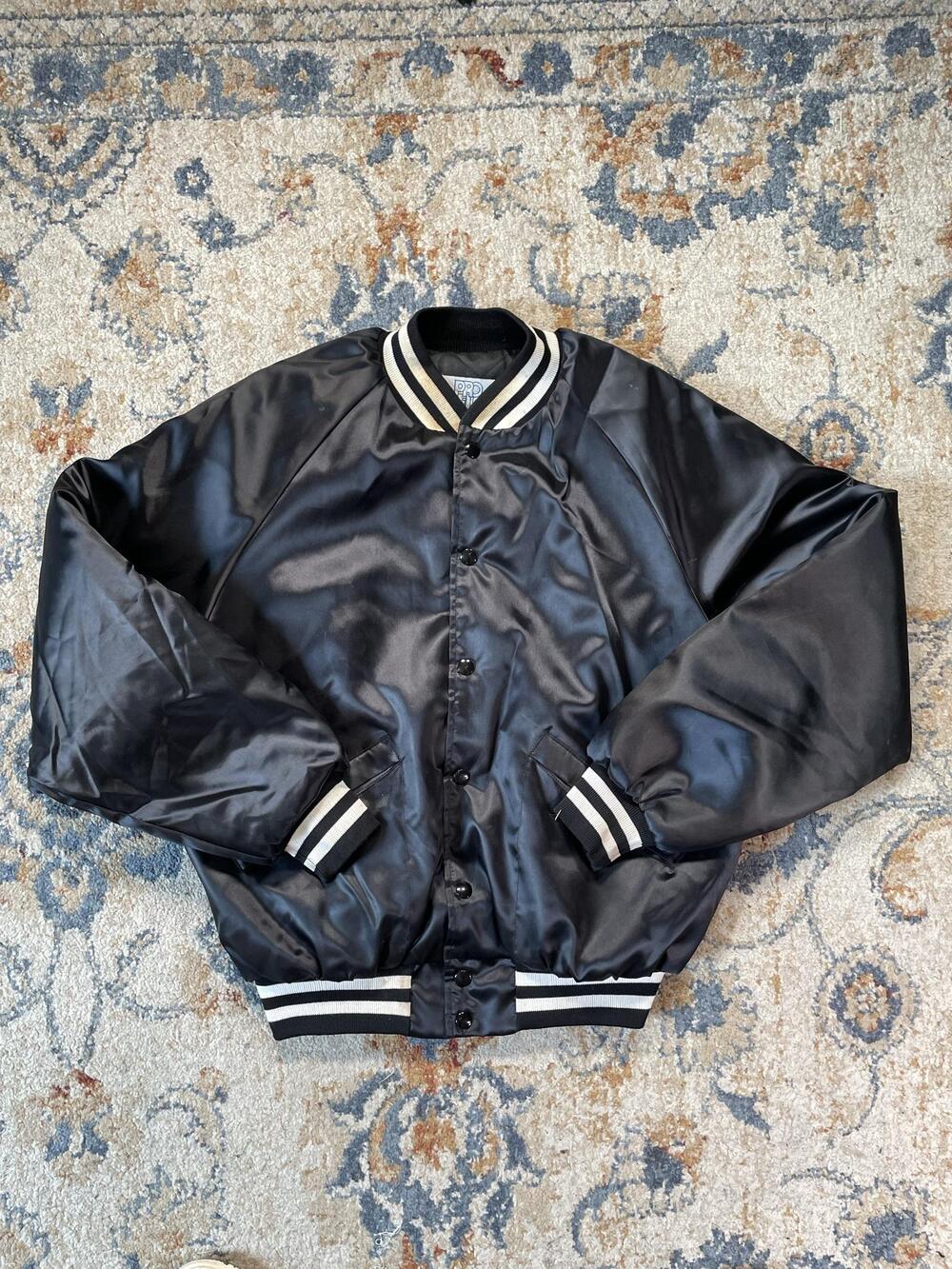 Vintage Pro Fit Jacket Mens Medium Black Satin Varsity Chevy Heartbeat America